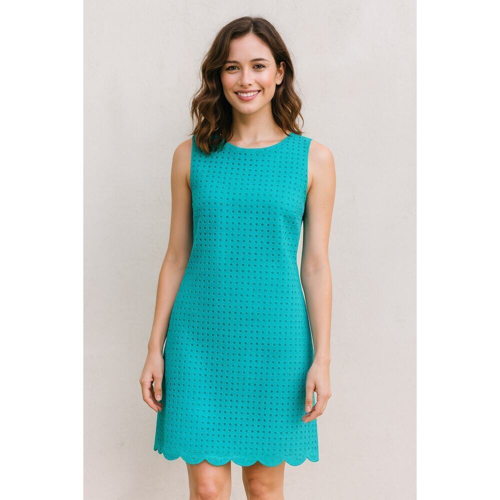 Cynthia Rowley Eyelet Cotton Shift Dress Scallop Hem Summer Resort Cruise 4